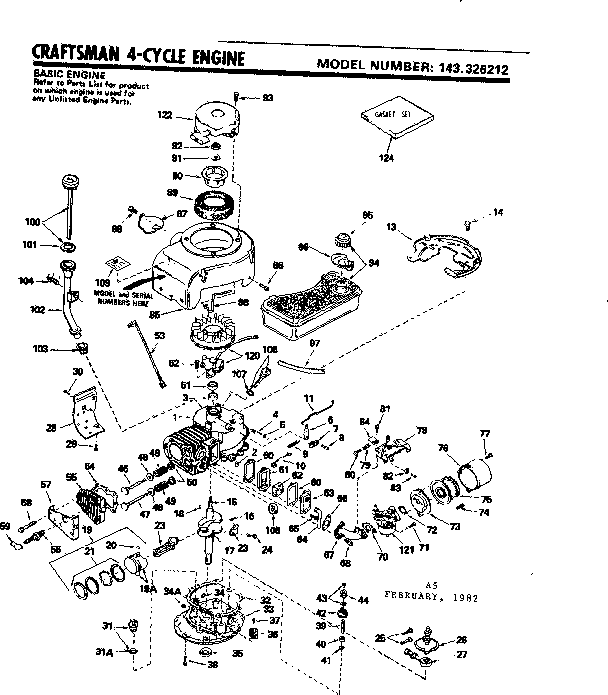 Replacement Parts Diagram and Parts List for 143326212  Craftsman Engine