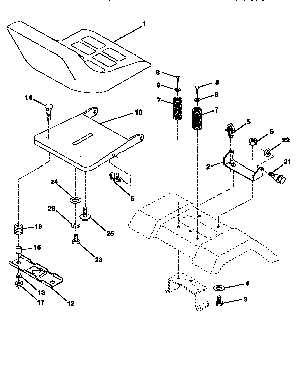 Seat Assembly Diagram and Parts List for 917258071  Craftsman Lawn Tractor