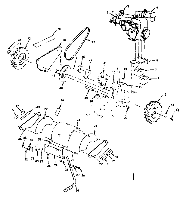 Main Frame Diagram and Parts List for 917299762  Craftsman Tiller