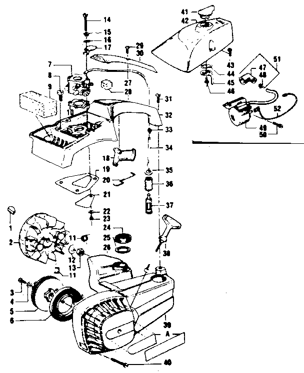 Flywheel Assembly Diagram and Parts List for 358355050  Craftsman Chainsaw