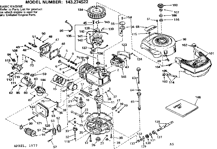 Replacement Parts Diagram and Parts List for 143274522  Craftsman Engine