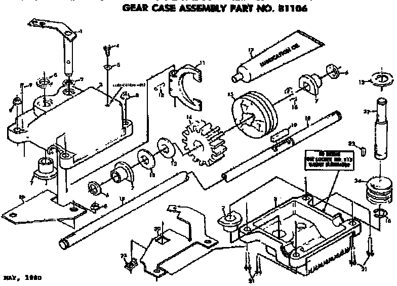 Gear Case Assembly Diagram and Parts List for 131978610  Craftsman Lawn Mower
