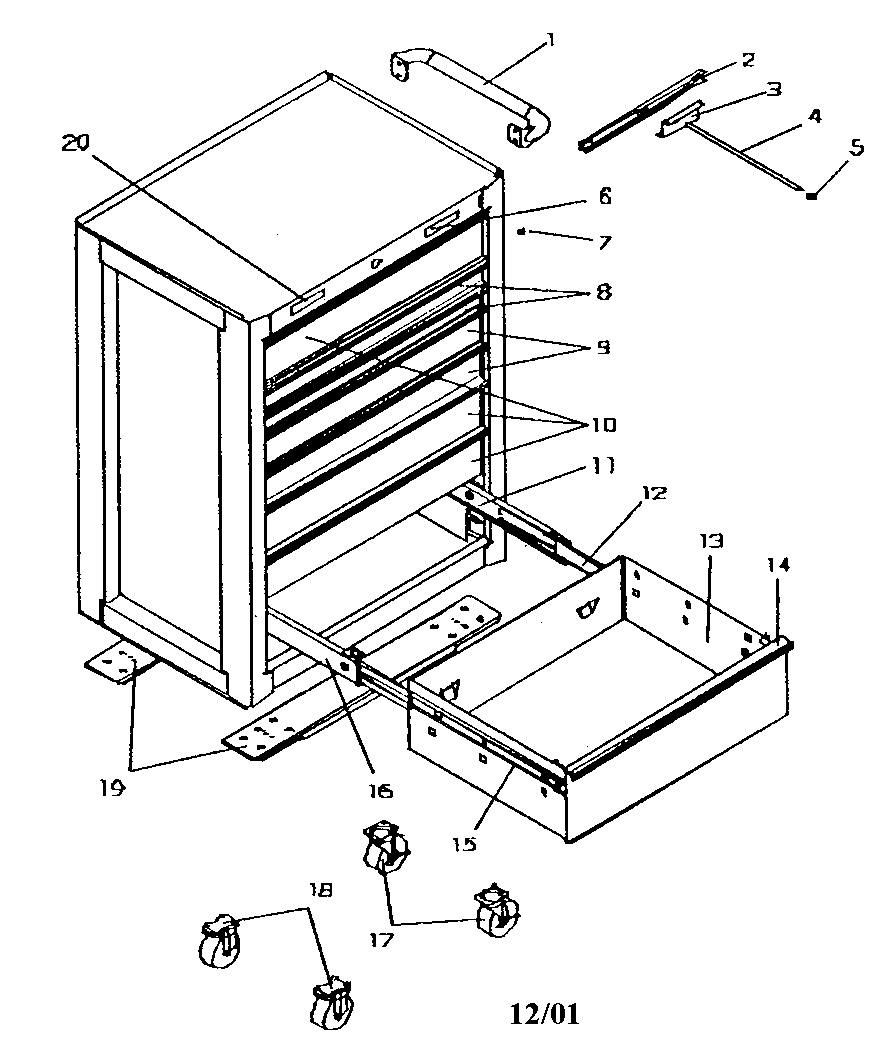 Tool Chest Diagram and Parts List for 706597190  Craftsman Tool Stand & Cart