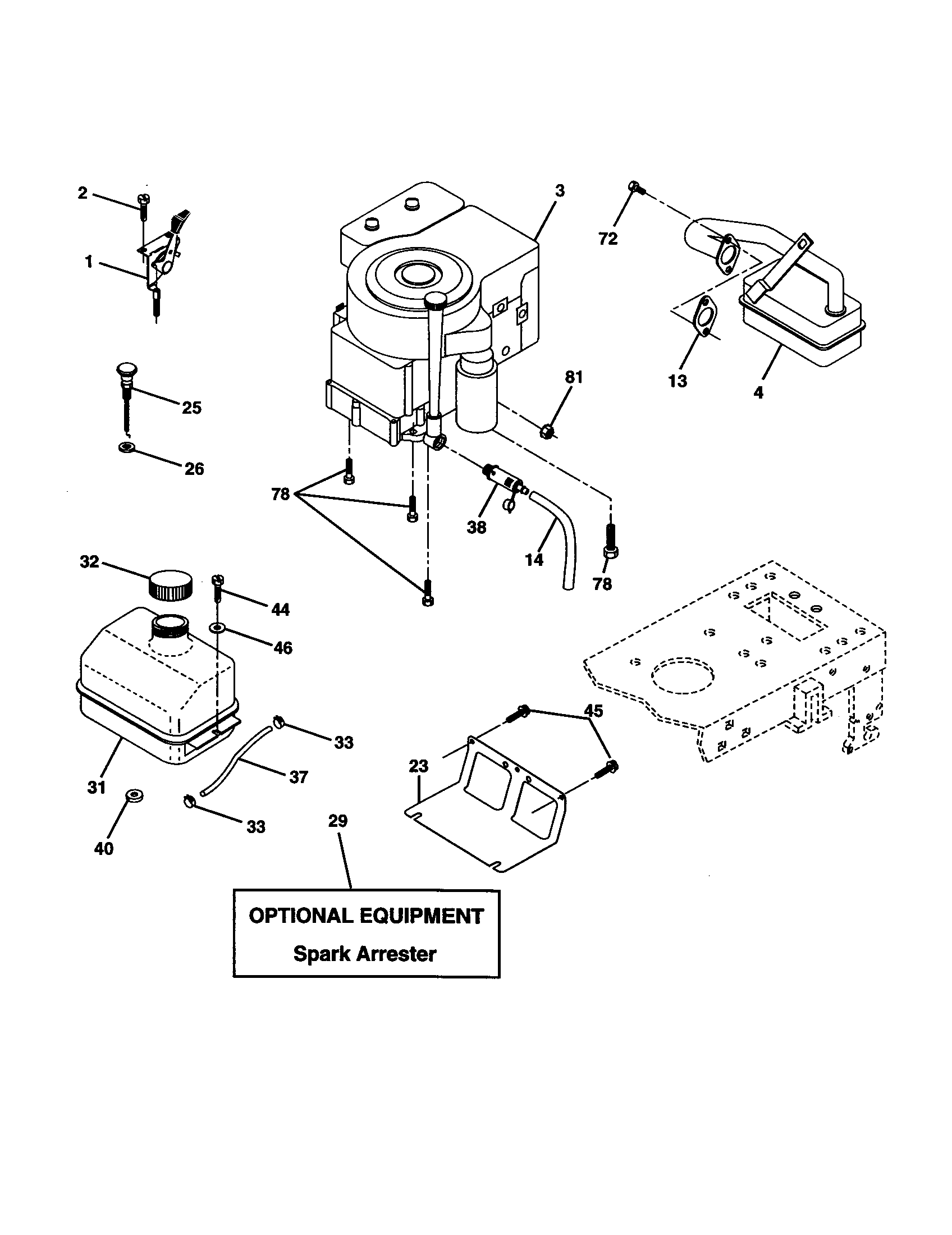 Engine Diagram and Parts List for 917277320  Craftsman Lawn Tractor