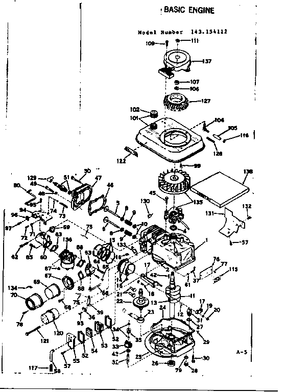 Basic Engine Diagram and Parts List for 143154112  Craftsman Engine