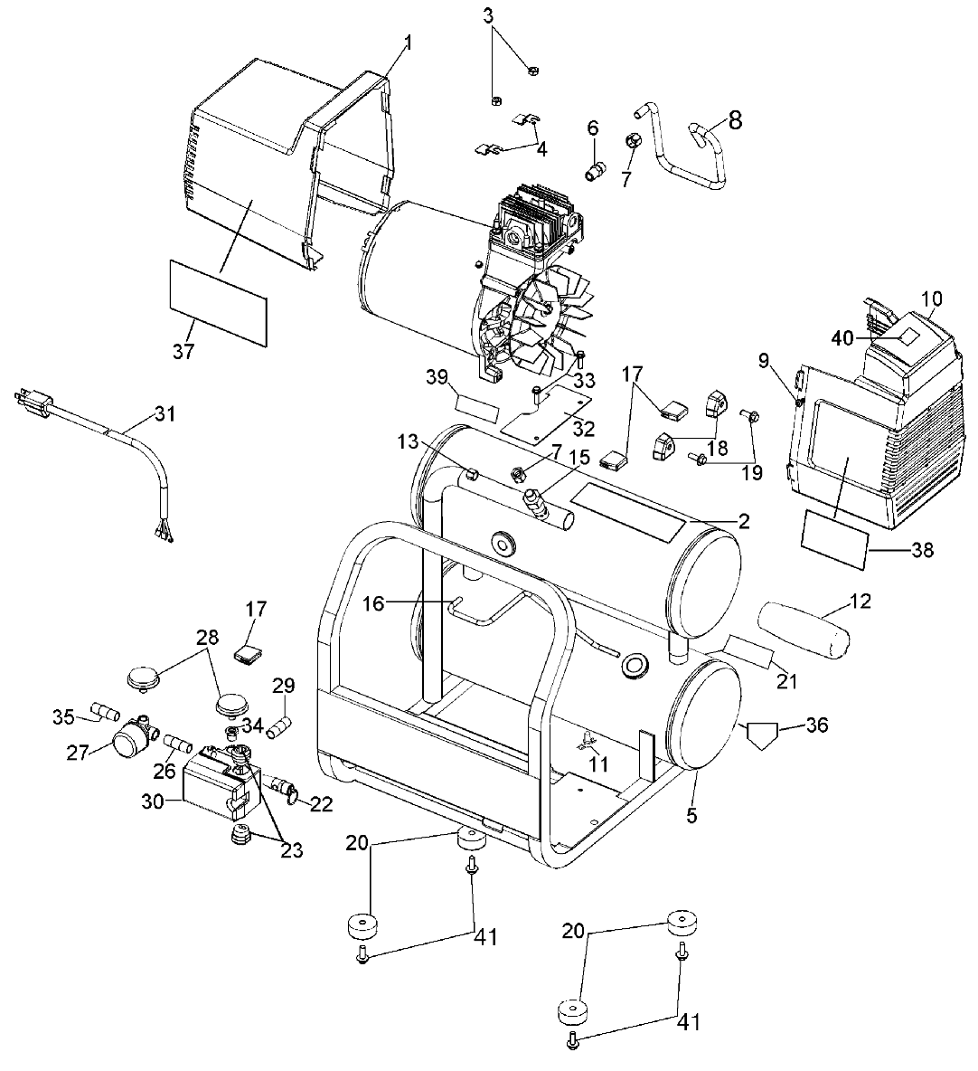 Default Diagram and Parts List for 919-72758 Type 0 Craftsman Compressor
