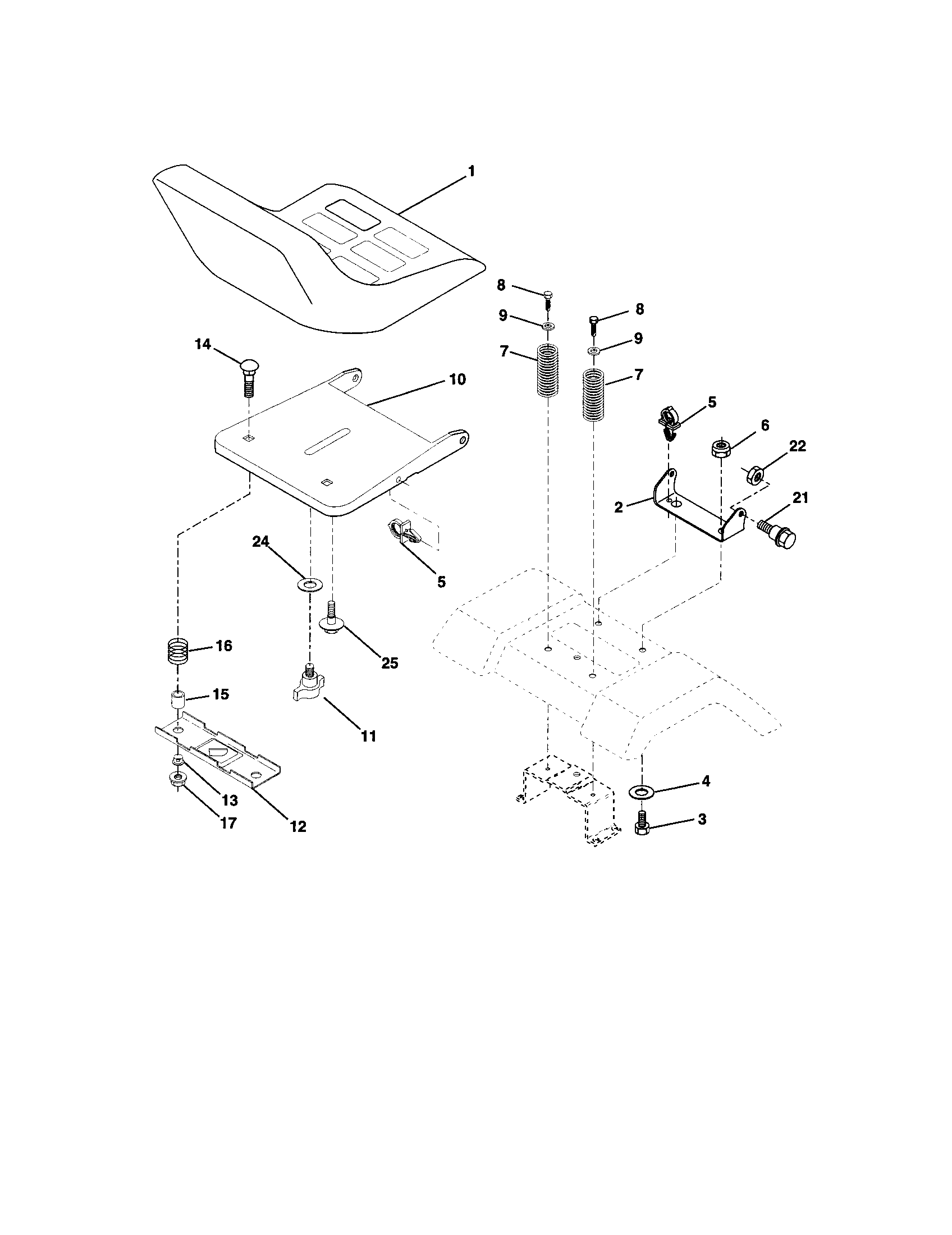 Seat Assembly Diagram and Parts List for 917271550  Craftsman Lawn Tractor