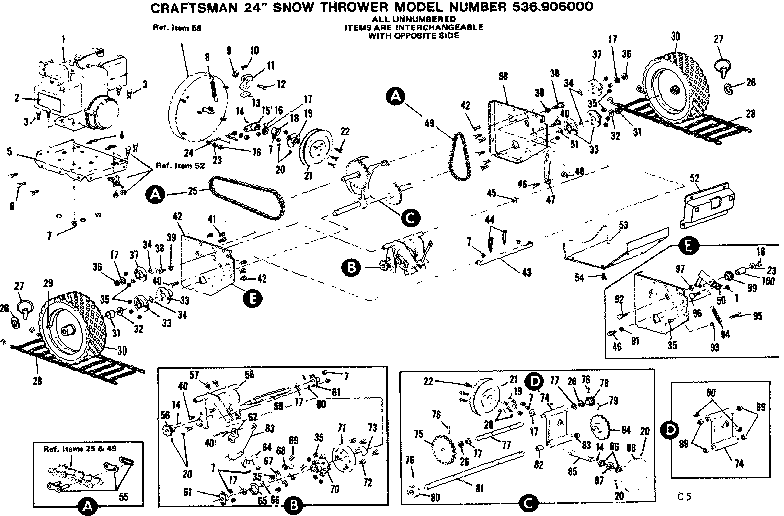 Wheel Assembly Diagram and Parts List for 536906000  Craftsman Snow Blower