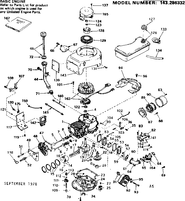 Replacement Parts Diagram and Parts List for 143286332  Craftsman Engine