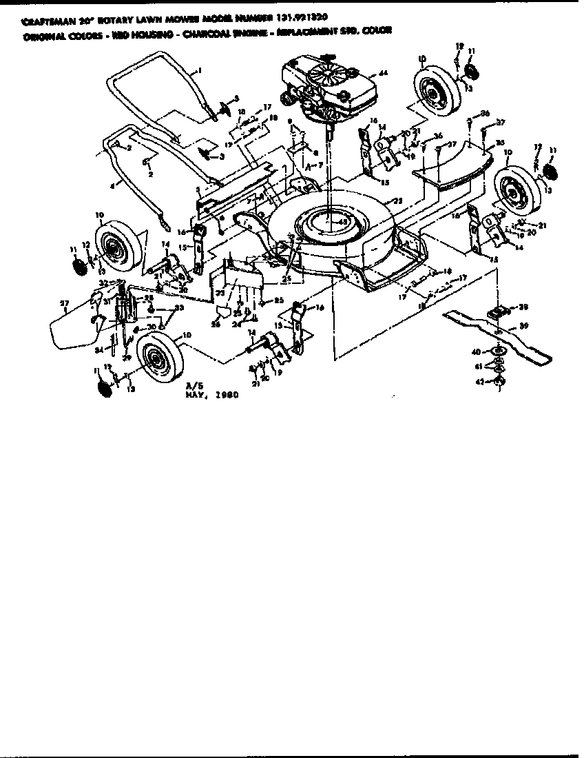 Replacement Parts Diagram and Parts List for 131921320  Craftsman Lawn Mower