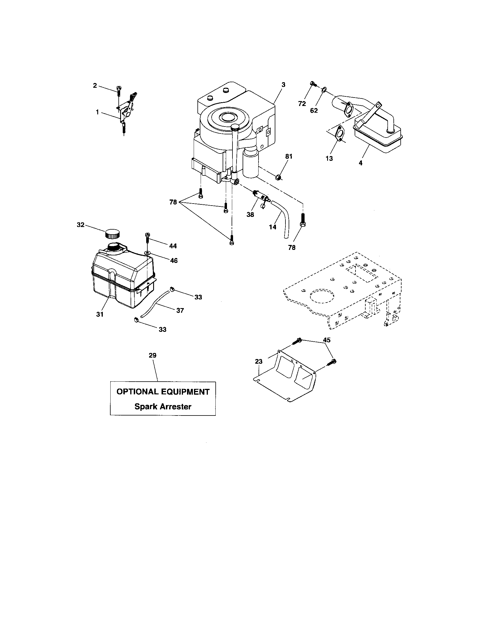 Engine Diagram and Parts List for 917276826  Craftsman Lawn Tractor