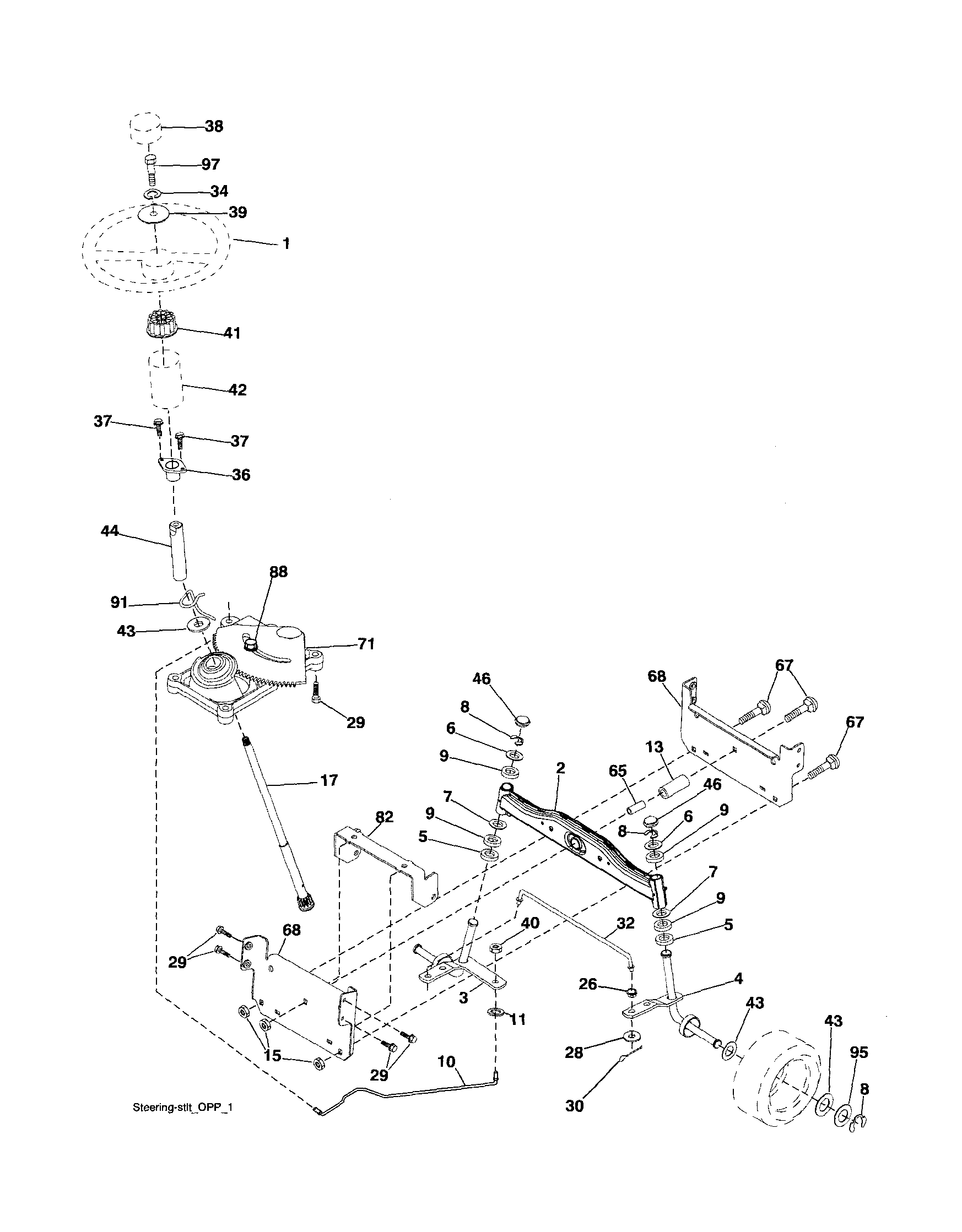 Steering Diagram and Parts List for 917254691  Craftsman Lawn Tractor