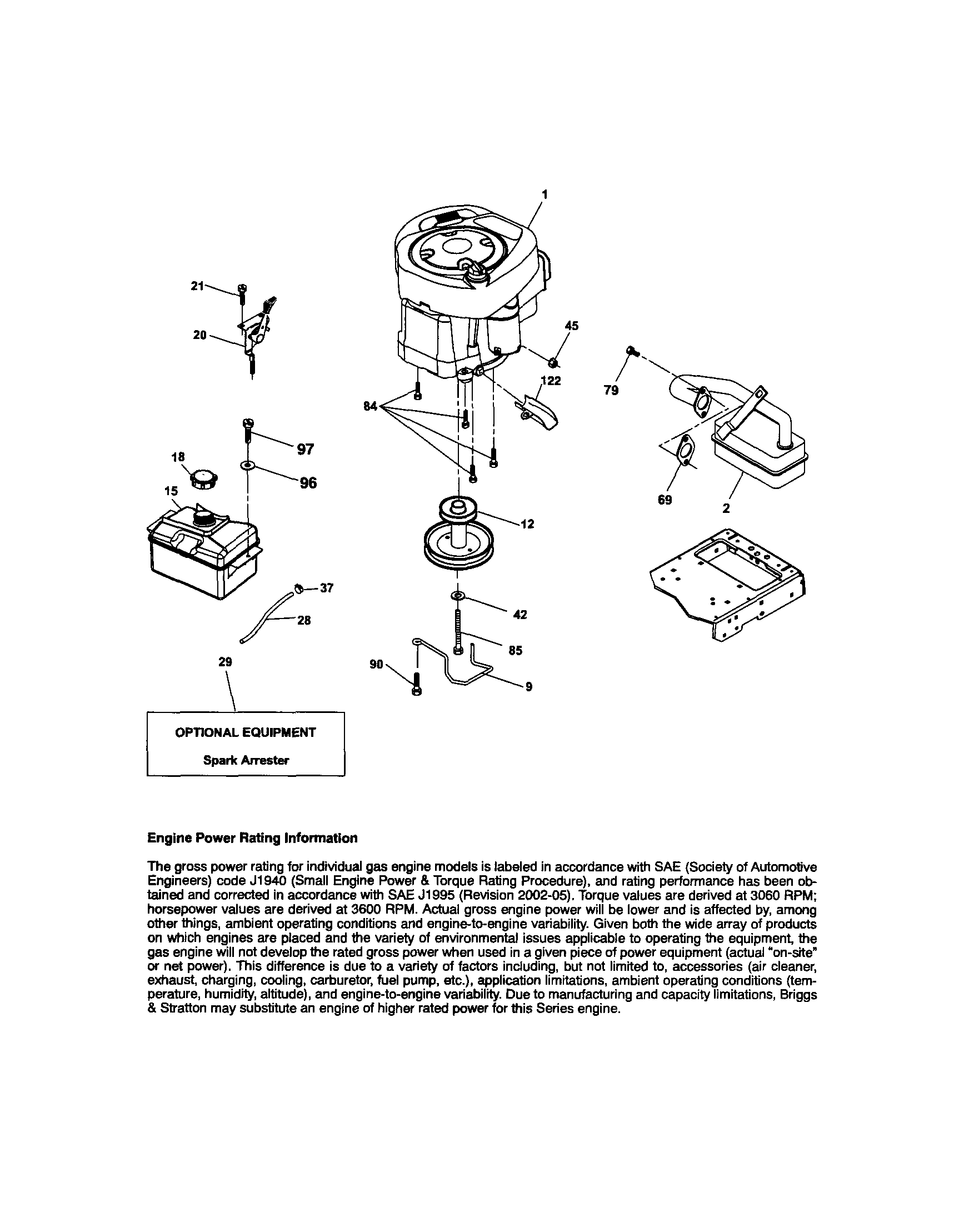 Engine Diagram and Parts List for 917280350  Craftsman Lawn Tractor
