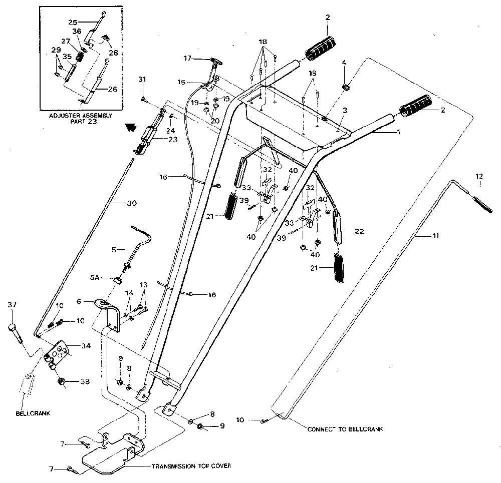 Handlebars & mounting bracket - & control levers Diagram and Parts List for 98729904  Craftsman Tiller