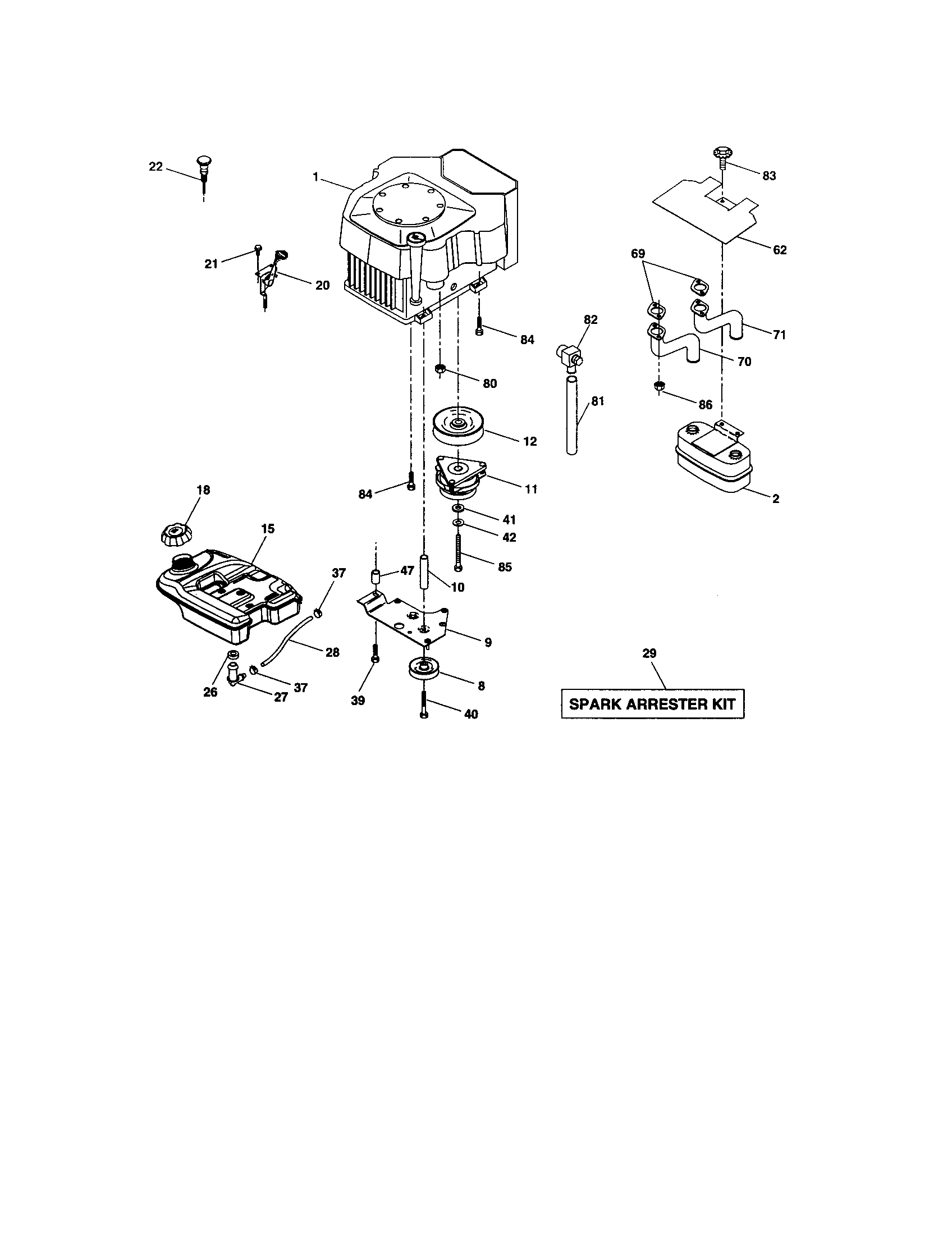 Engine Diagram and Parts List for 917276230  Craftsman Lawn Tractor