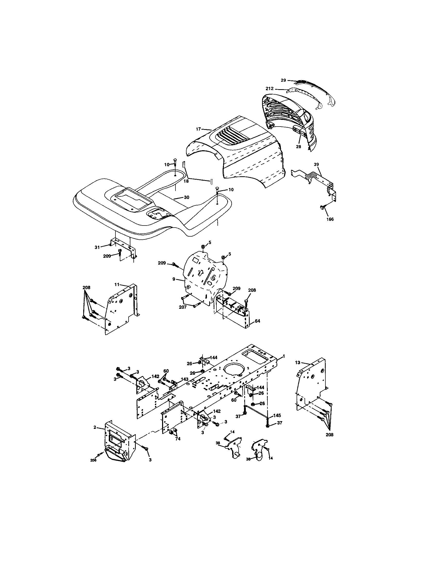 Chassis And Enclosures Diagram and Parts List for 917272680  Craftsman Lawn Tractor