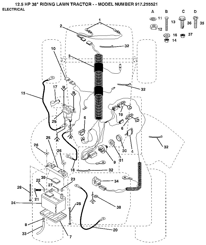 Electrical Diagram and Parts List for 917255521  Craftsman Lawn Tractor