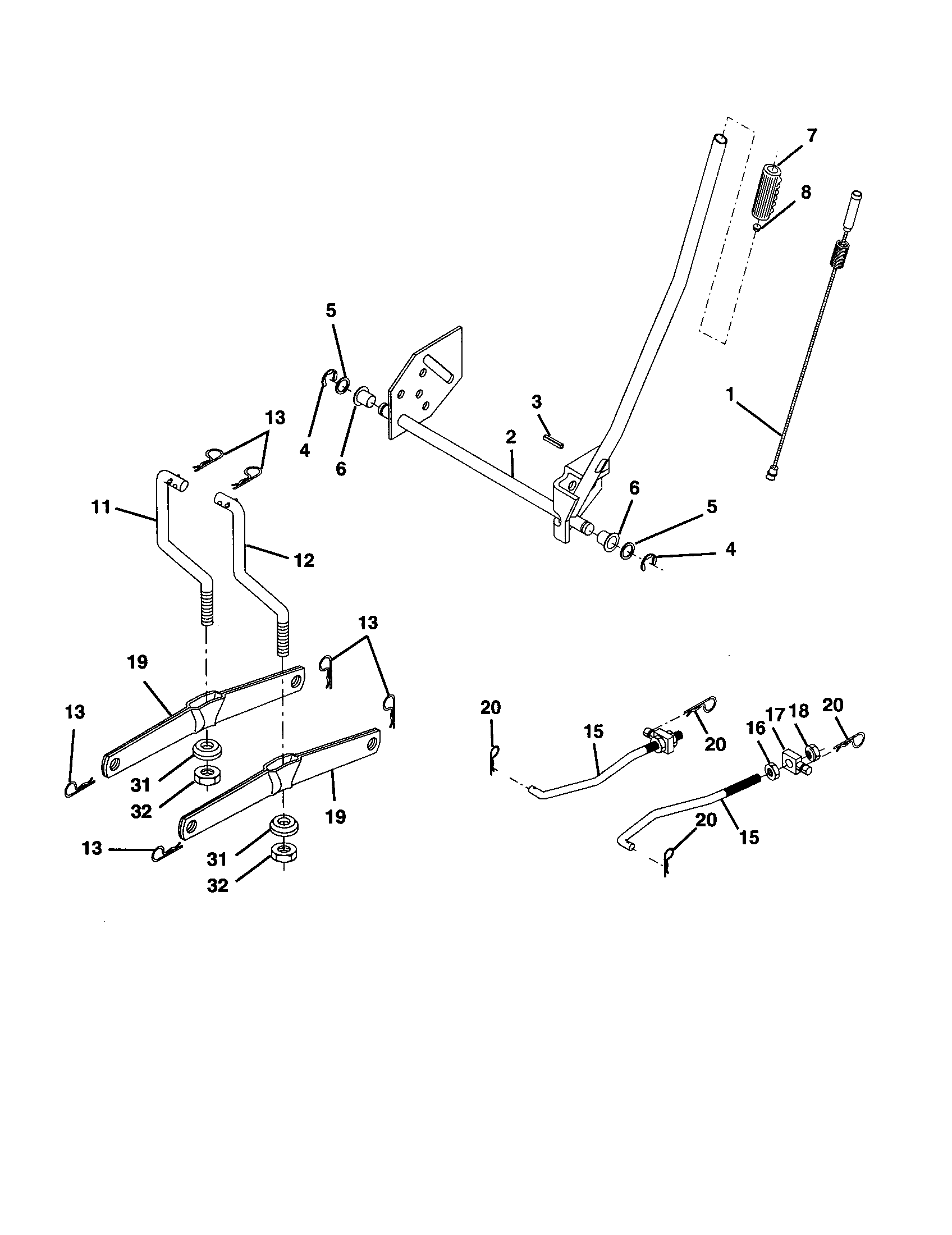 Mower Lift Diagram and Parts List for 917278011  Craftsman Lawn Tractor