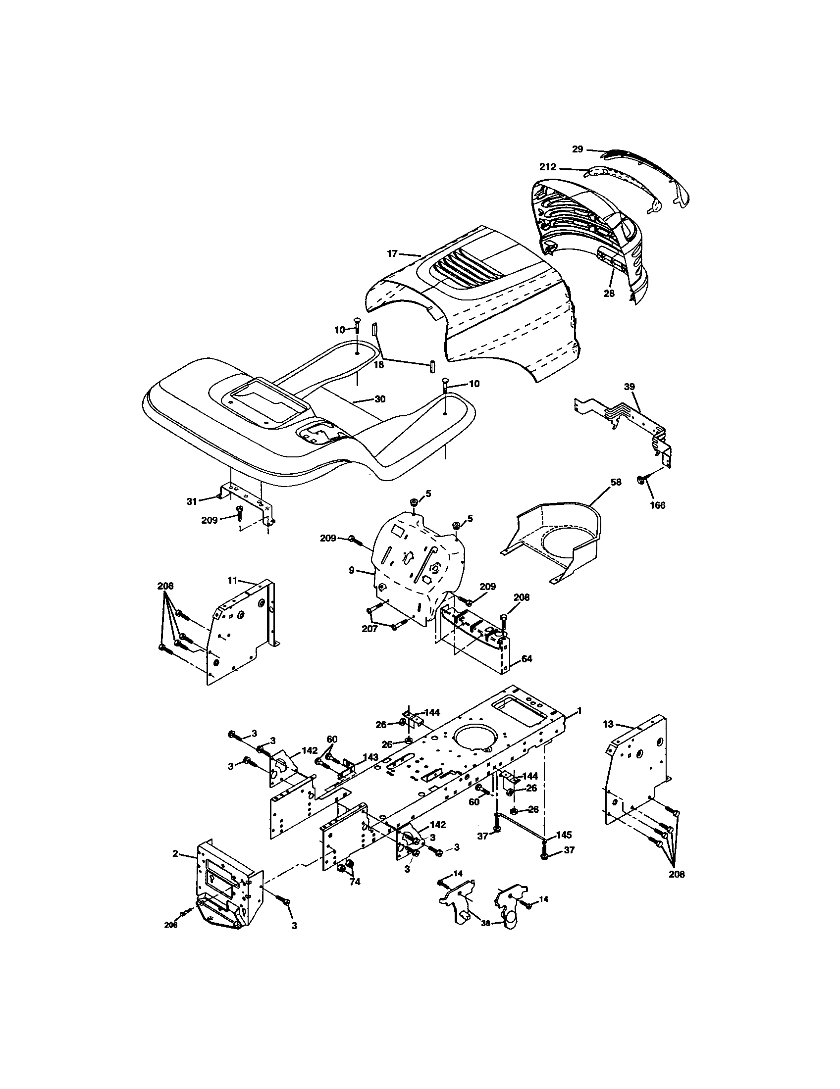 Chassis And Enclosures Diagram and Parts List for 917272921  Craftsman Lawn Tractor