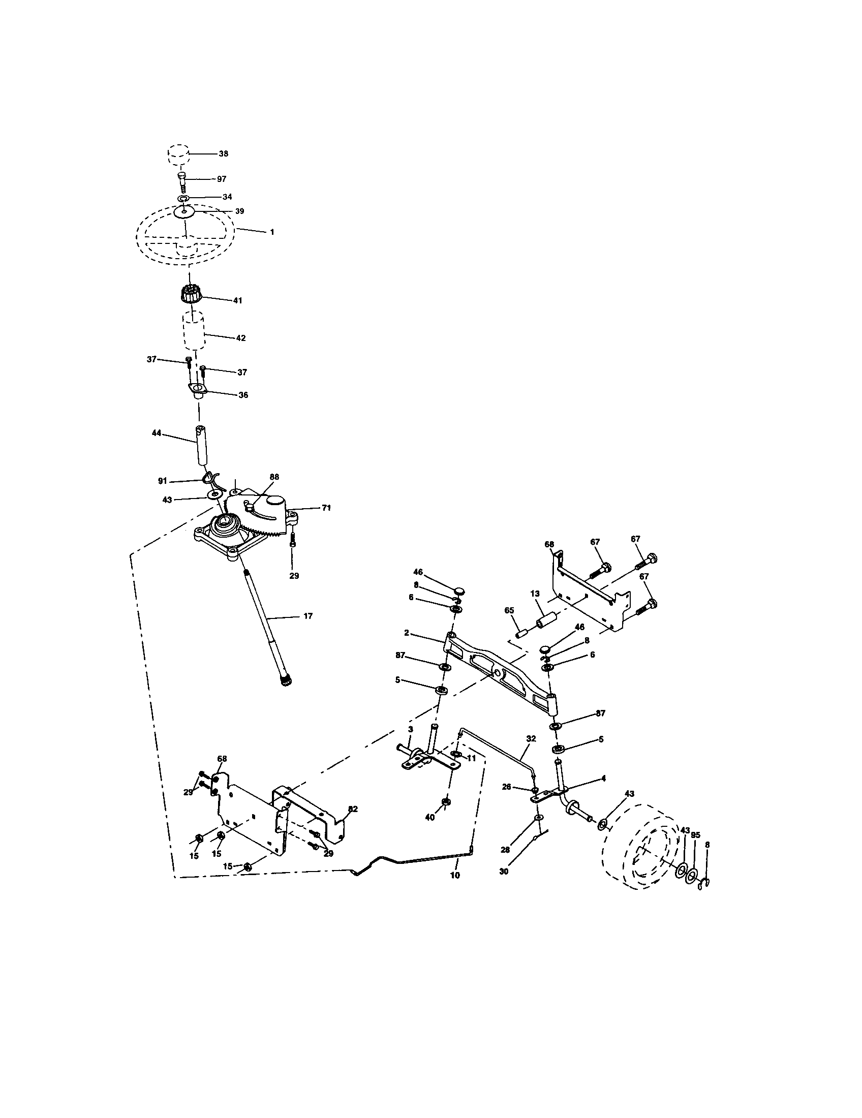 Steering Assembly Diagram and Parts List for 917274760  Craftsman Lawn Tractor
