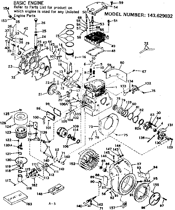 Basic Engine Diagram and Parts List for 143629032  Craftsman Engine