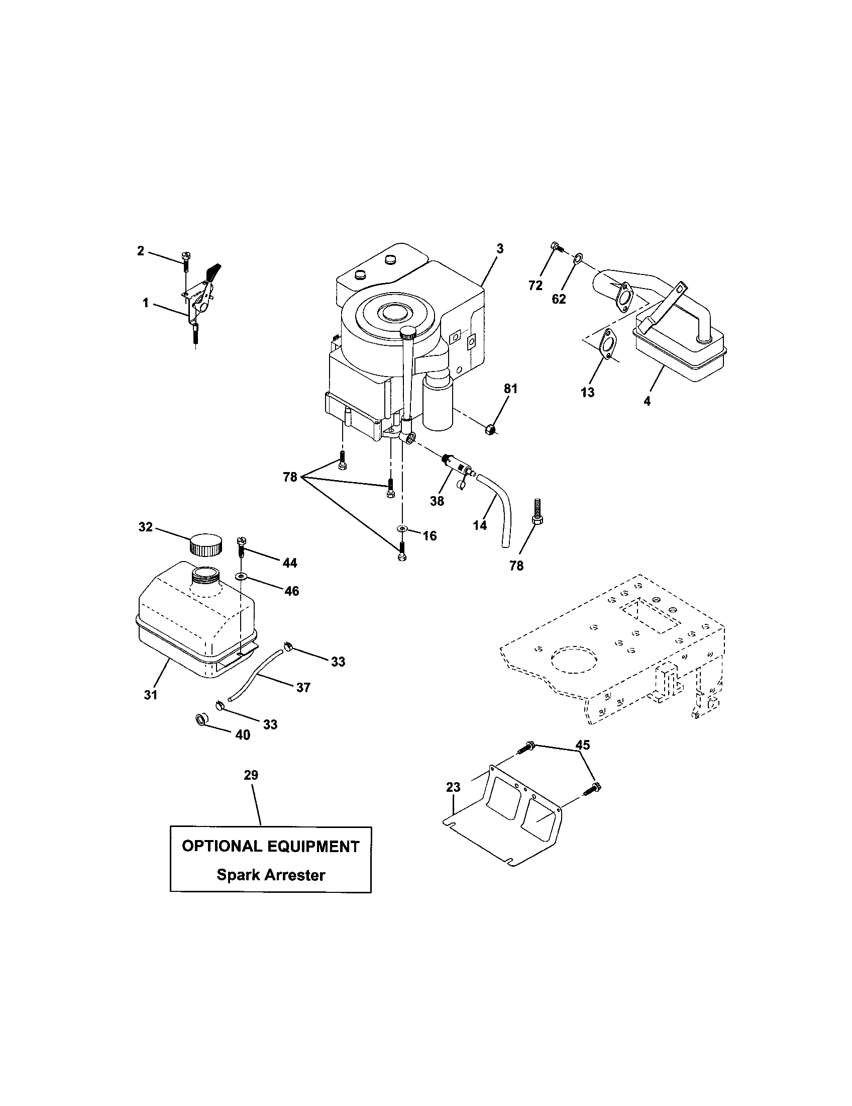 Engine Diagram and Parts List for 917272660  Craftsman Lawn Tractor