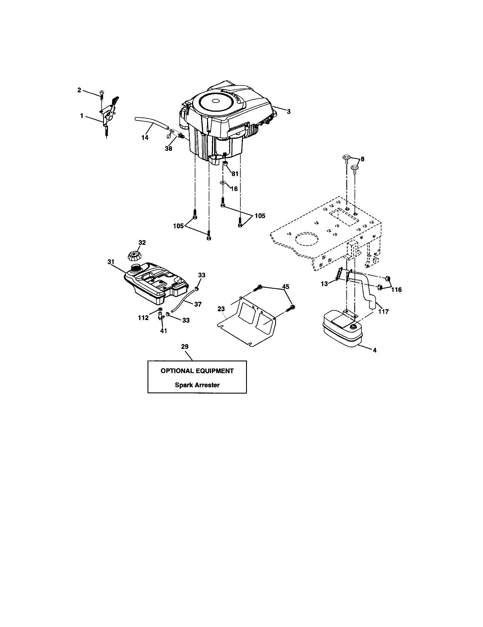 Engine Diagram and Parts List for 917273830  Craftsman Lawn Tractor
