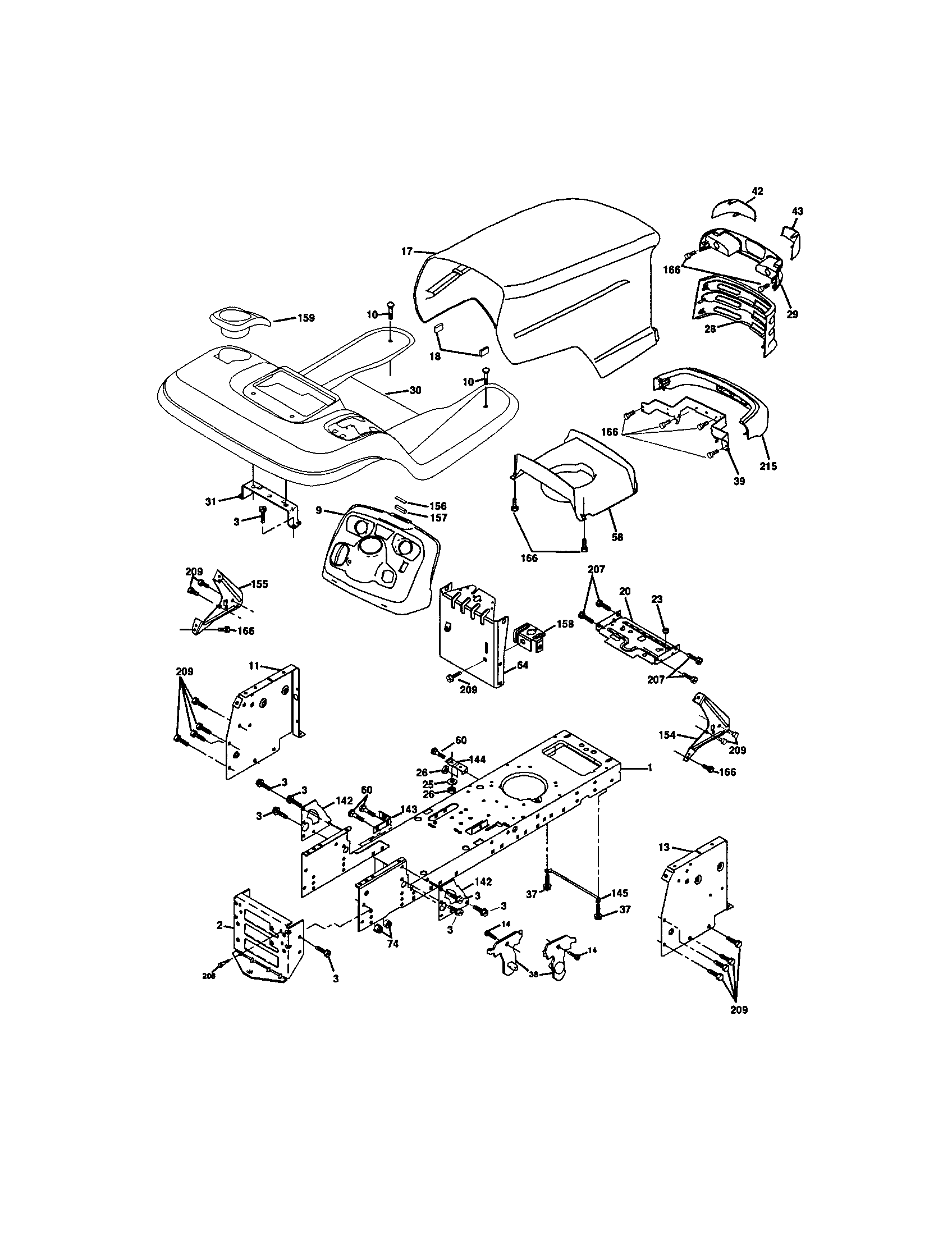 Chassis And Enclosures Diagram and Parts List for 917272263  Craftsman Lawn Tractor