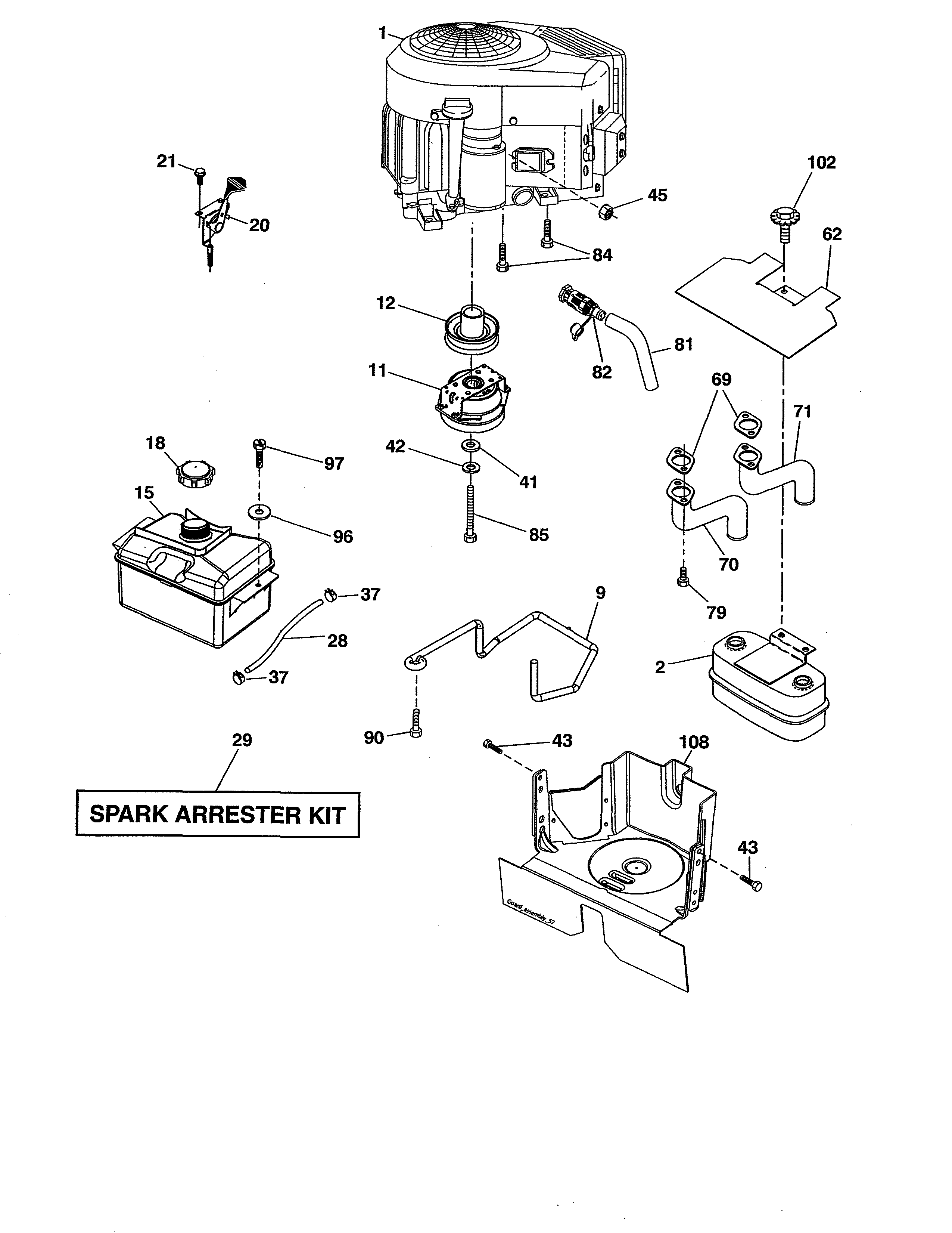 Engine Diagram and Parts List for 917991451  Craftsman Lawn Tractor