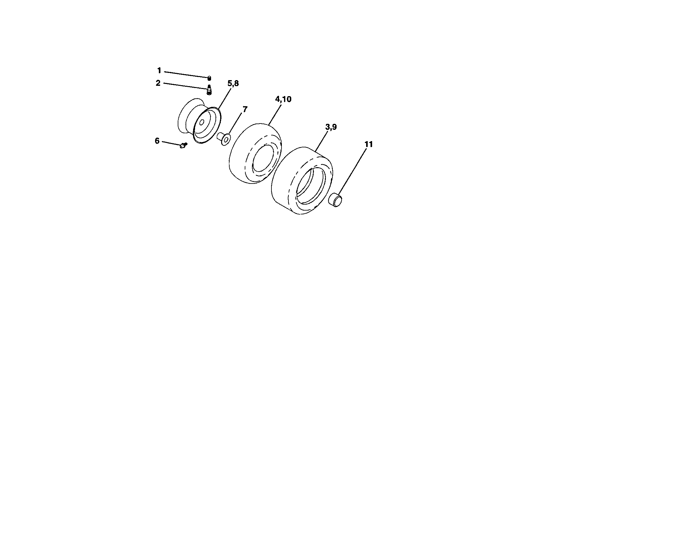 Wheels And Tires Diagram and Parts List for 917271644  Craftsman Lawn Tractor