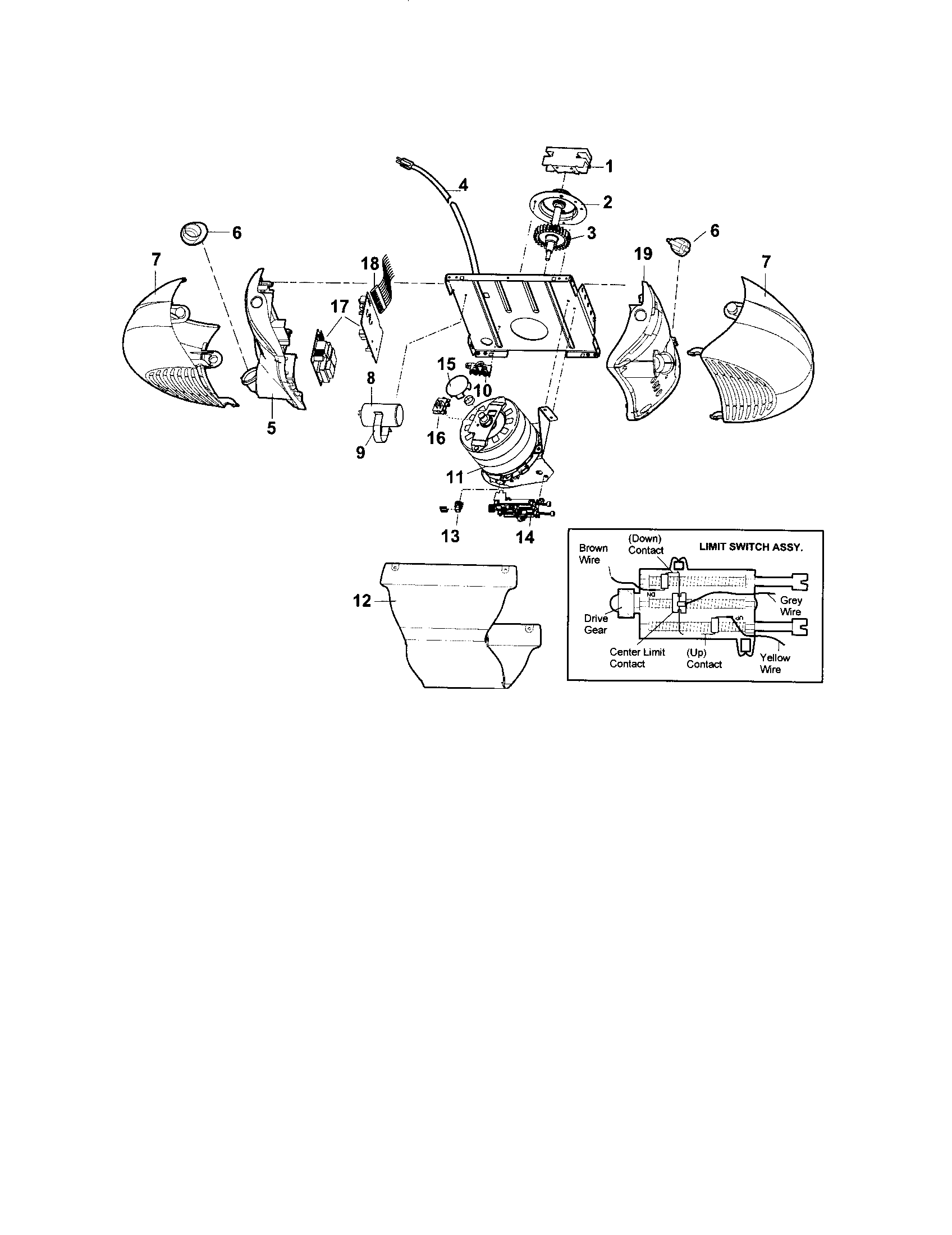 Motor Unit Assembly Diagram and Parts List for 13953989  Craftsman Garage Door Opener
