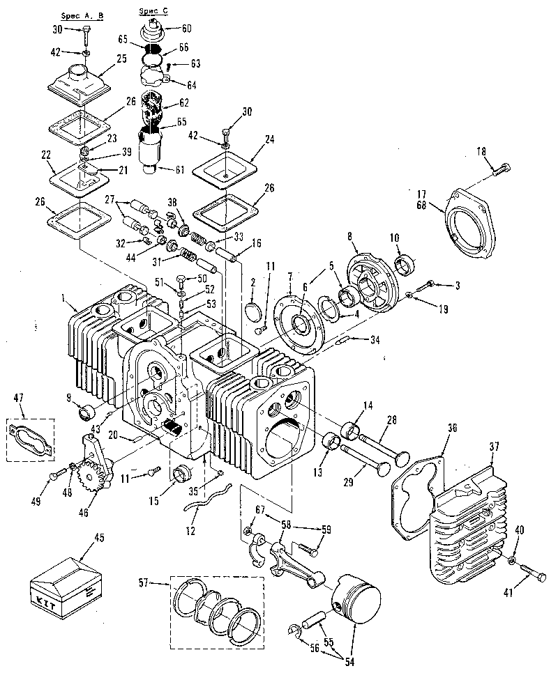 Cylinder Block Diagram and Parts List for 73911054C  Craftsman Engine