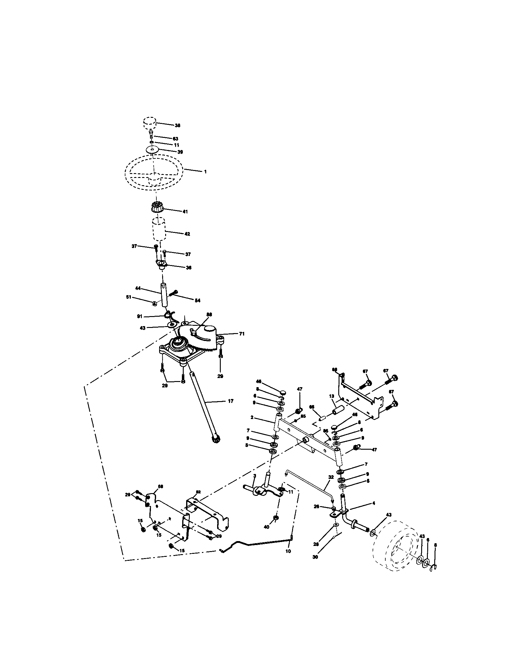 Steering Assembly Diagram and Parts List for 917271054  Craftsman Lawn Tractor
