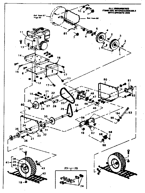 Drive Assembly Diagram and Parts List for 5361-52  Craftsman Snow Blower