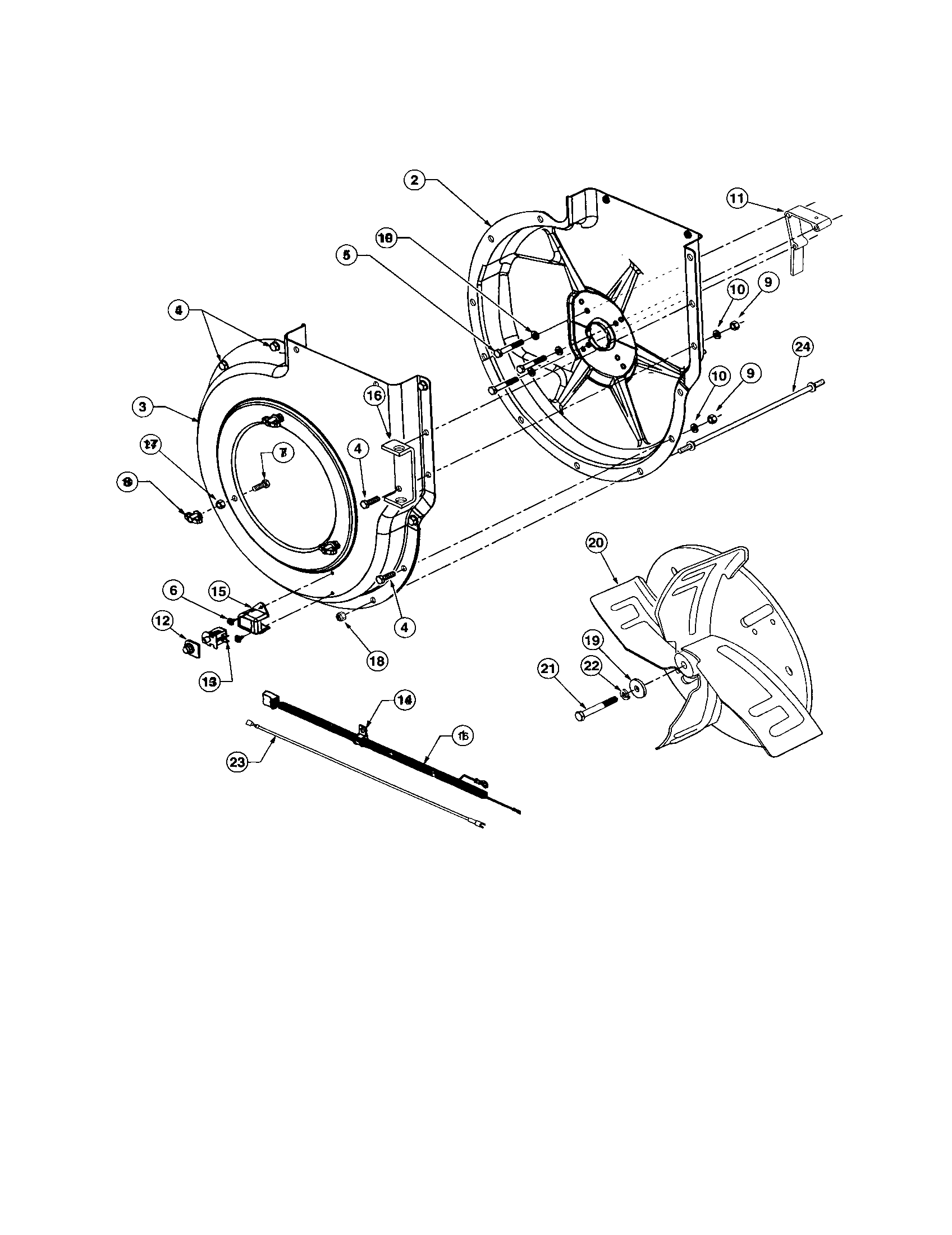 Impeller Housing Assembly Diagram and Parts List for 48624504  Craftsman Leaf Blower / Vacuum