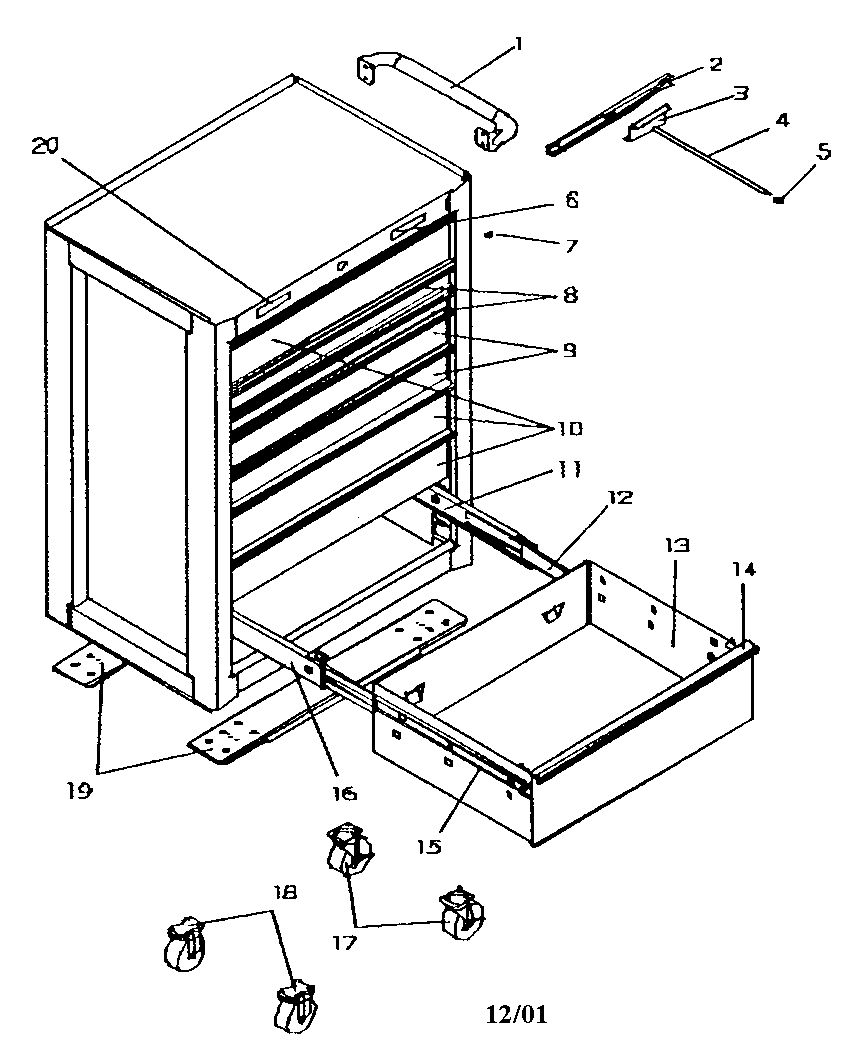 Tool Chest Diagram and Parts List for 706596190  Craftsman Tool Stand & Cart