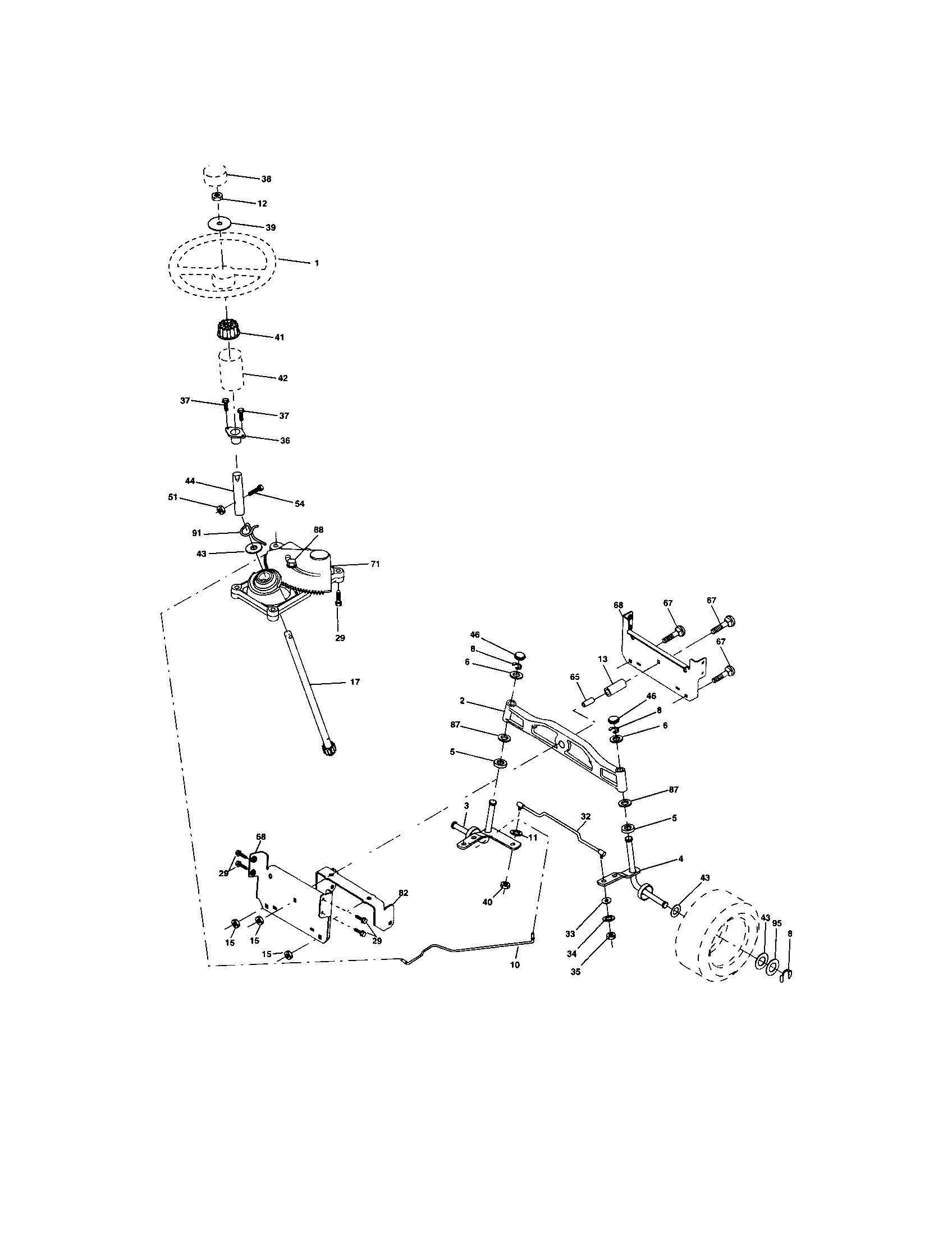 Steering Assembly Diagram and Parts List for 917273505  Craftsman Lawn Tractor