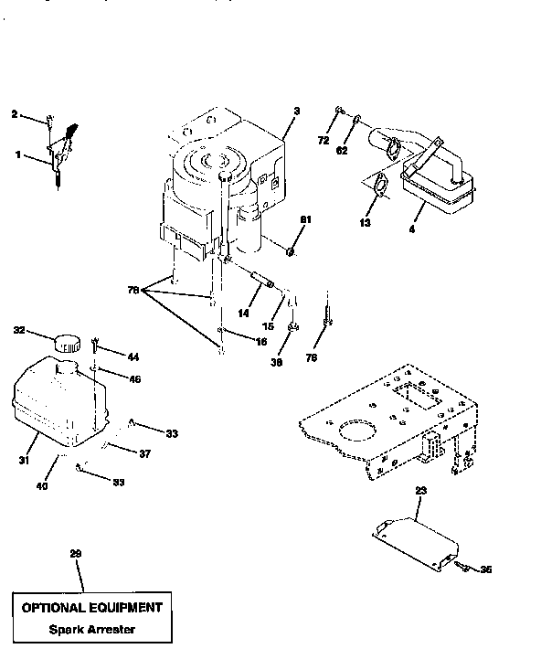 Engine Diagram and Parts List for 917258472  Craftsman Lawn Tractor