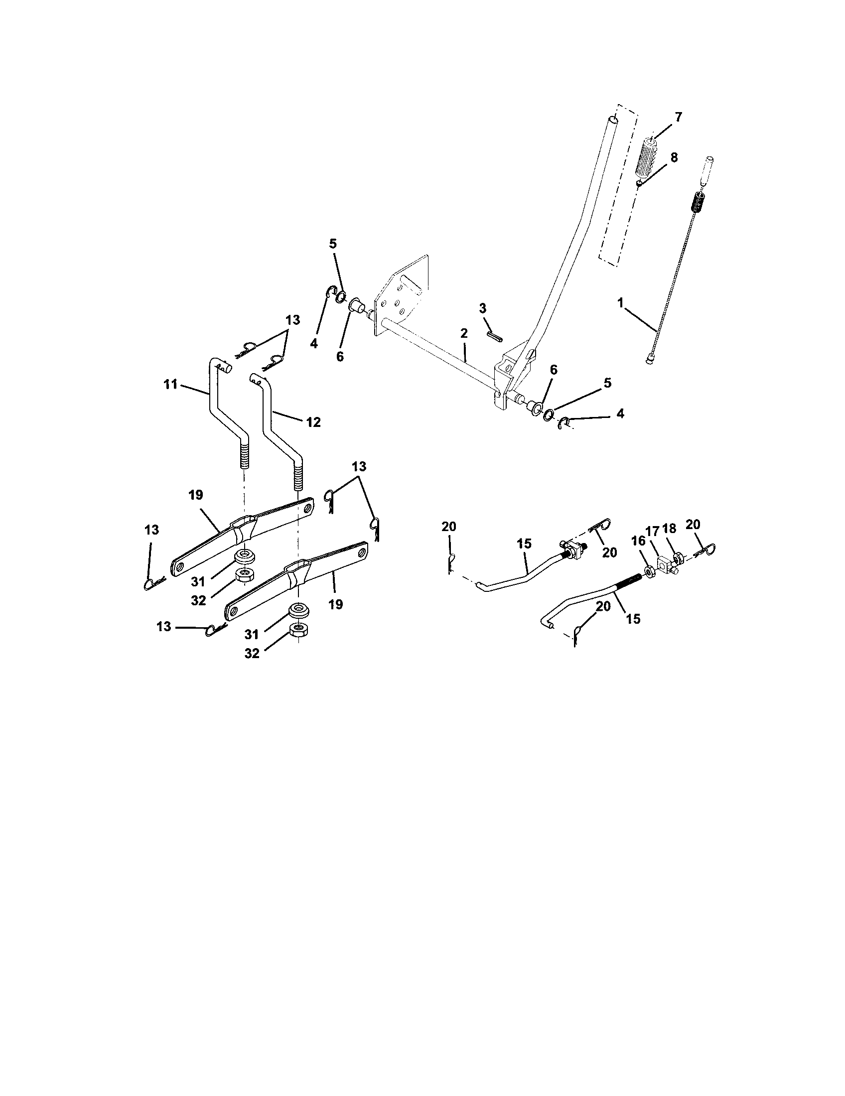 Lift Assembly Diagram and Parts List for 917271555  Craftsman Lawn Tractor