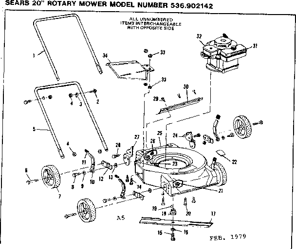 Replacement Parts Diagram and Parts List for 536902142  Craftsman Lawn Mower