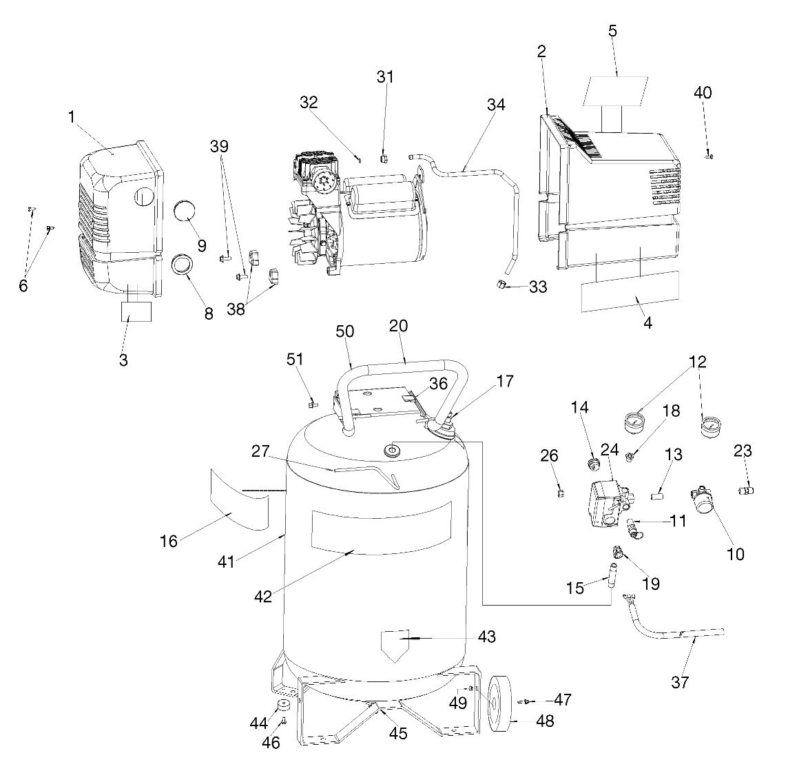 Default Diagram and Parts List for 919-16513 Type 0 Craftsman Compressor