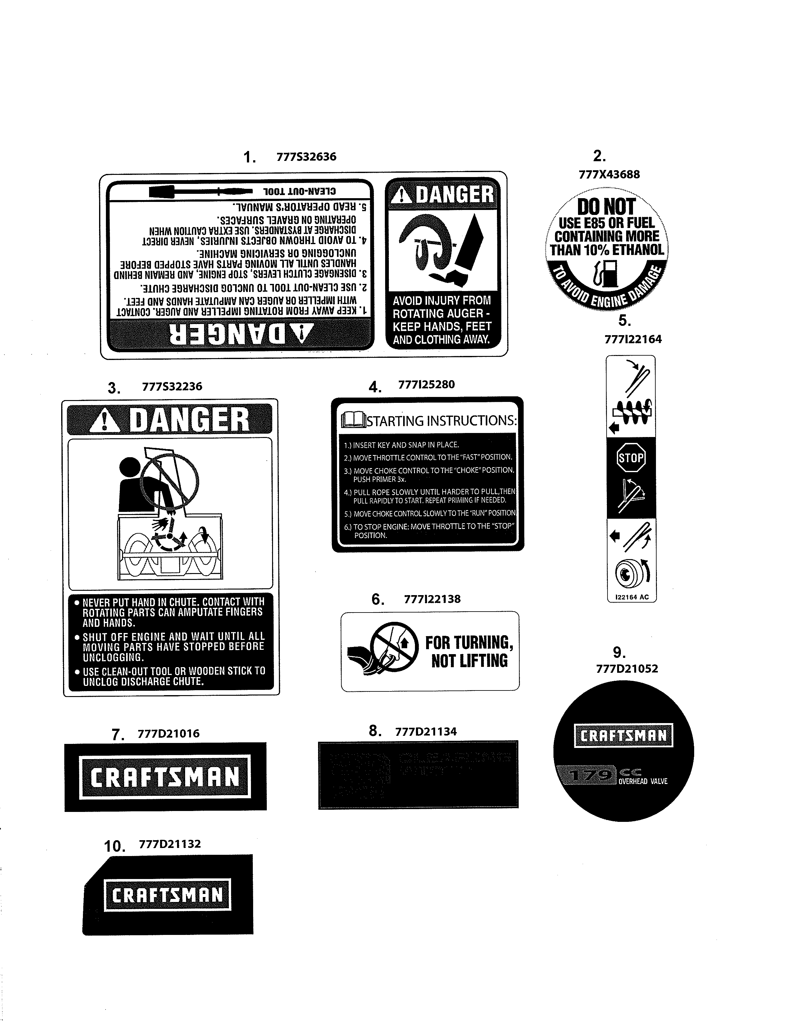 Decals Diagram and Parts List for 247881980  Craftsman Snow Blower