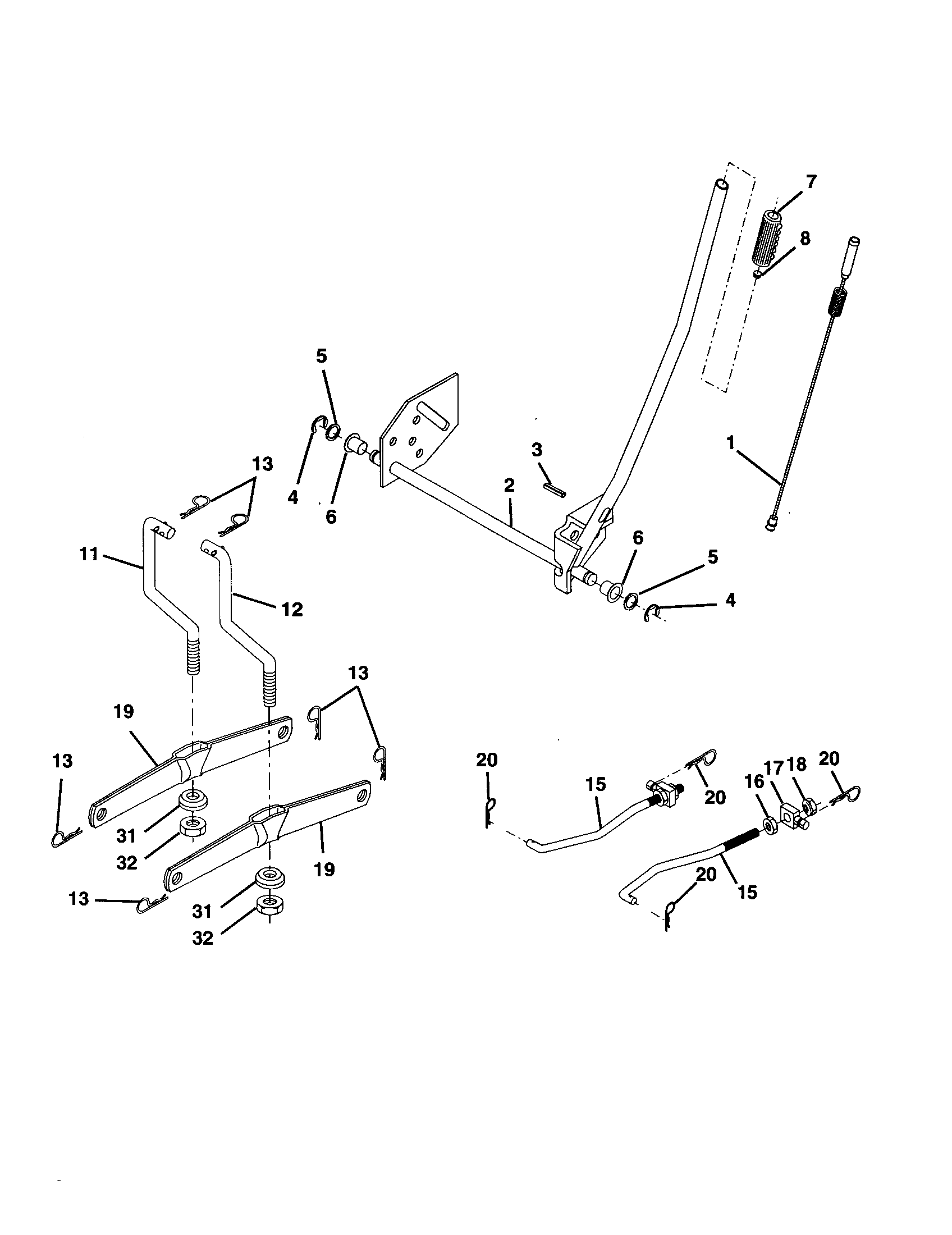 Mower Lift Diagram and Parts List for 917278041  Craftsman Lawn Tractor