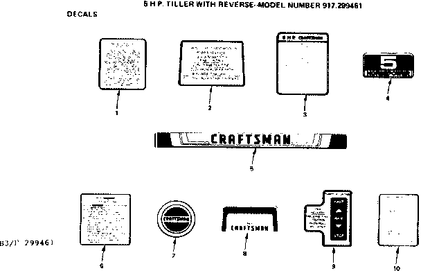 Decals Diagram and Parts List for 917299461  Craftsman Tiller