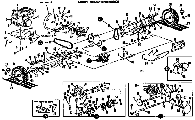 Wheel Assembly Diagram and Parts List for 536905602  Craftsman Snow Blower