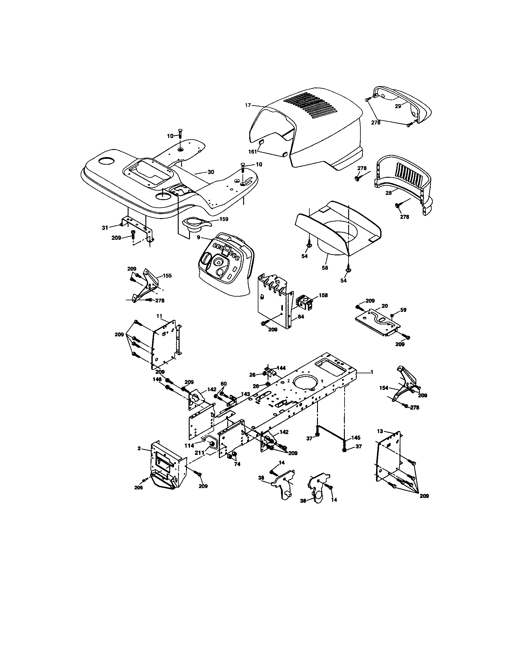 Chassis And Enclosures Diagram and Parts List for 917274632  Craftsman Lawn Tractor
