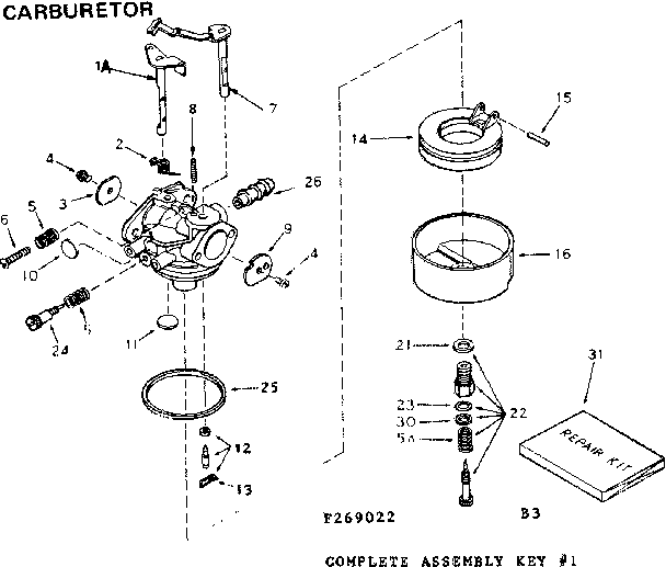 Carburetor Diagram and Parts List for 143269022  Craftsman Engine