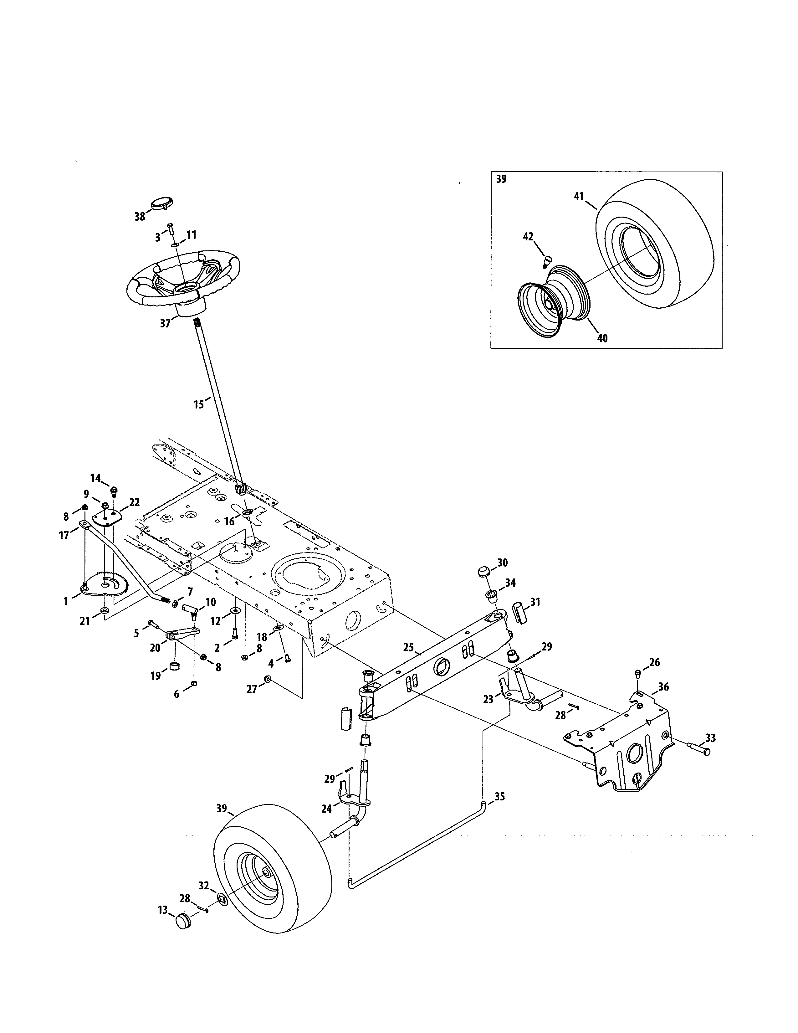 Steering/wheel Assembly Diagram and Parts List for 247273740  Craftsman Lawn Tractor
