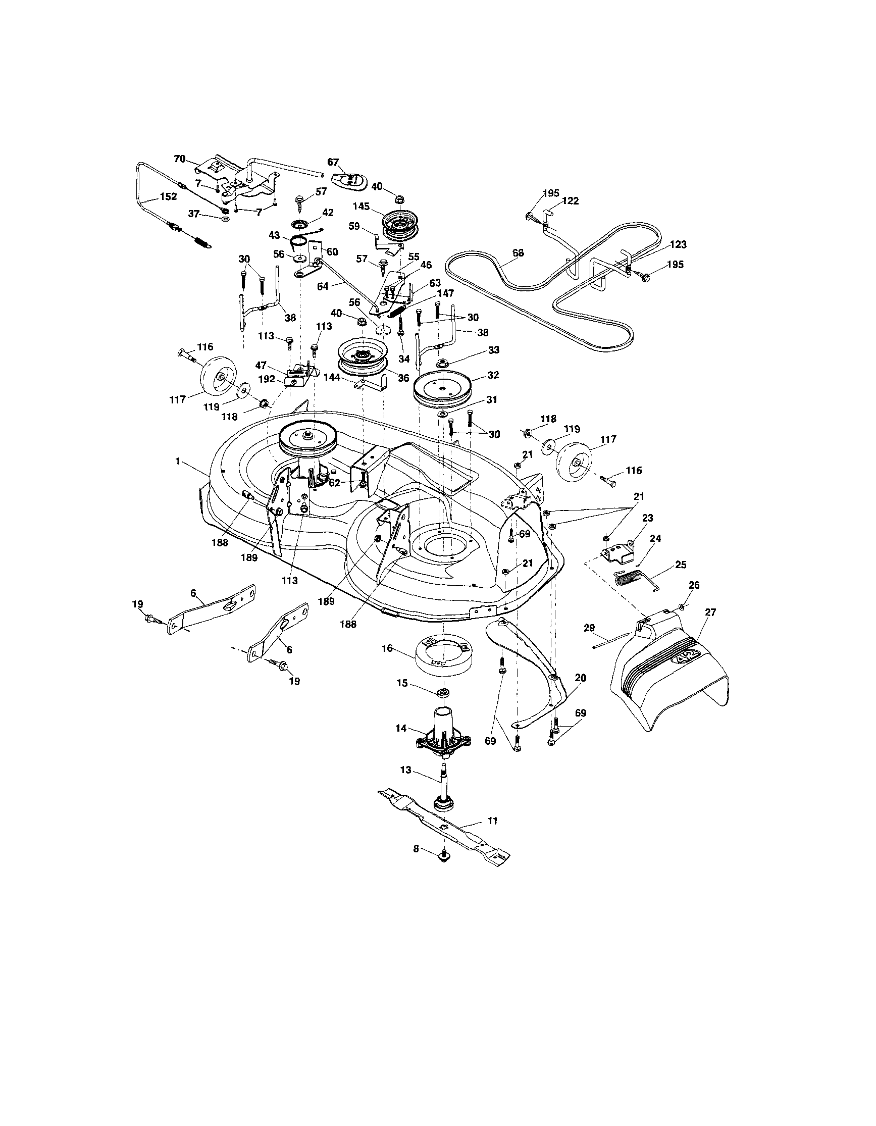 Mower Deck Diagram and Parts List for 917288110  Craftsman Lawn Tractor