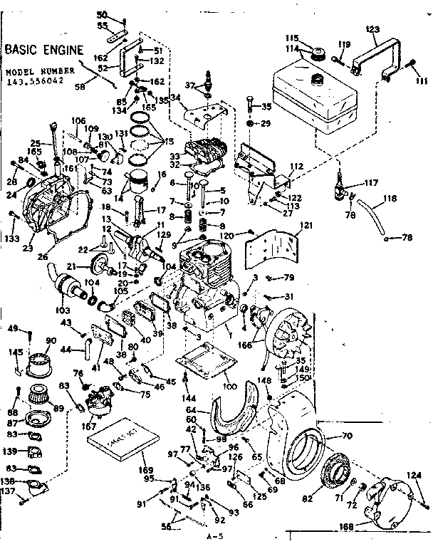 Basic Engine Diagram and Parts List for 143556042  Craftsman Engine